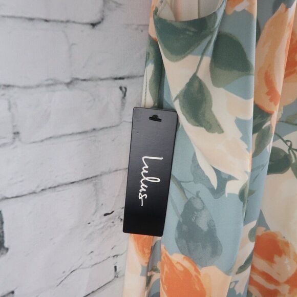 LULU'S BLUE WITH ORANGE FLORAL PART OF YOUR WORLD SLEEVELESS MINI DRESS SIZE M - Picture 7 of 8